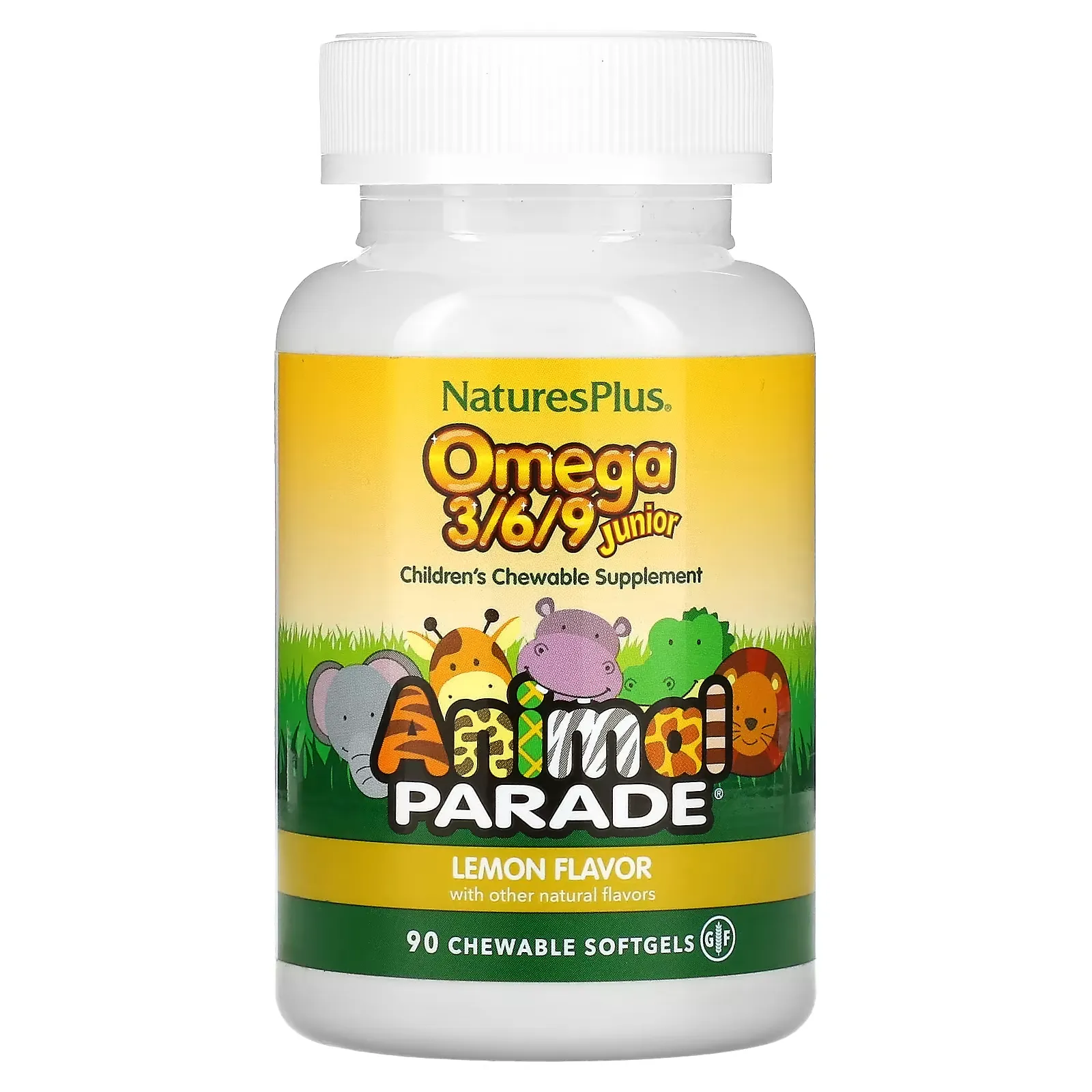 Animal Parade, Omega 3/6/9 Junior, Lemon, 90 Chewable Softgels