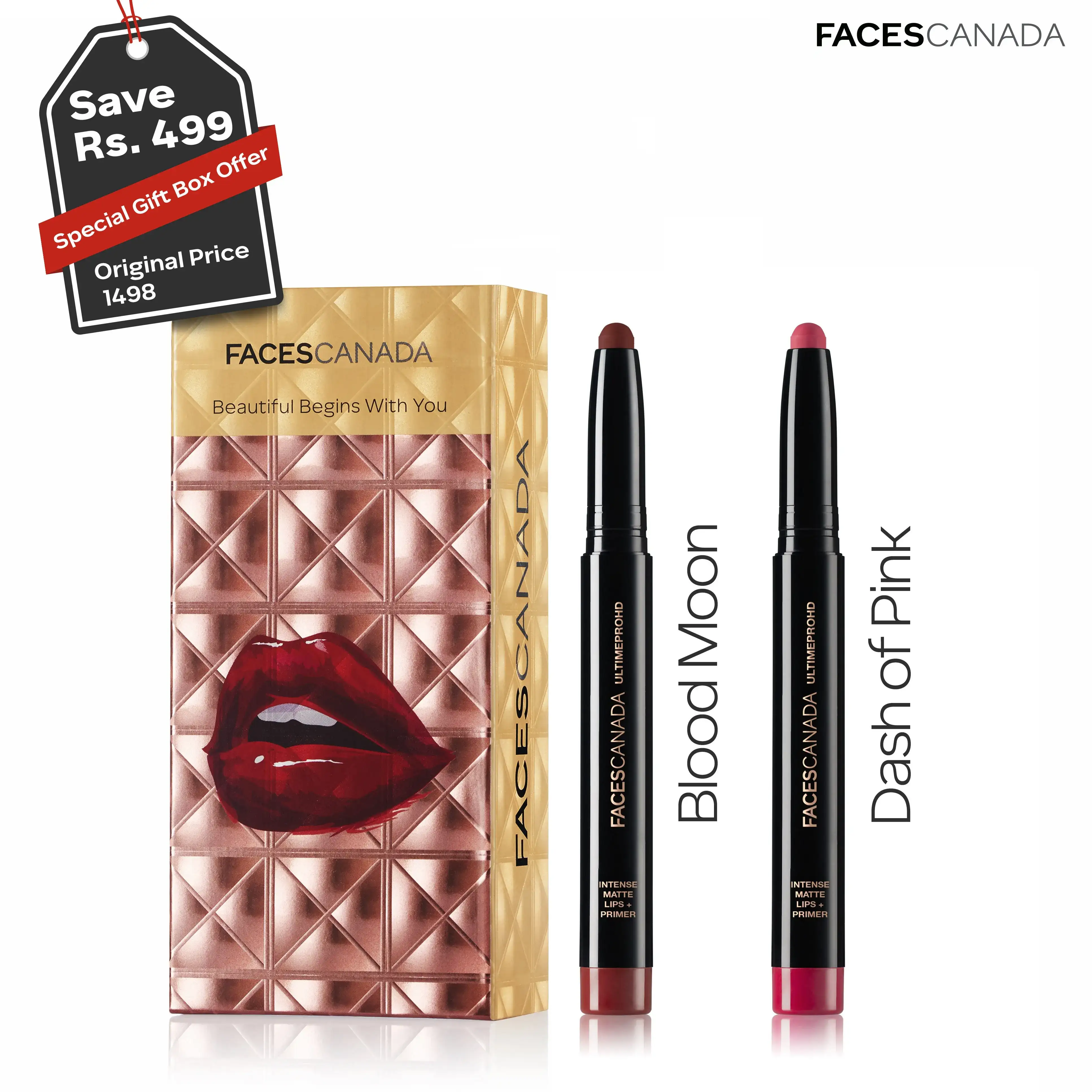 Faces Canada HD Lipstick Duo Gift Box - Dash of Pink + Bloodmoon