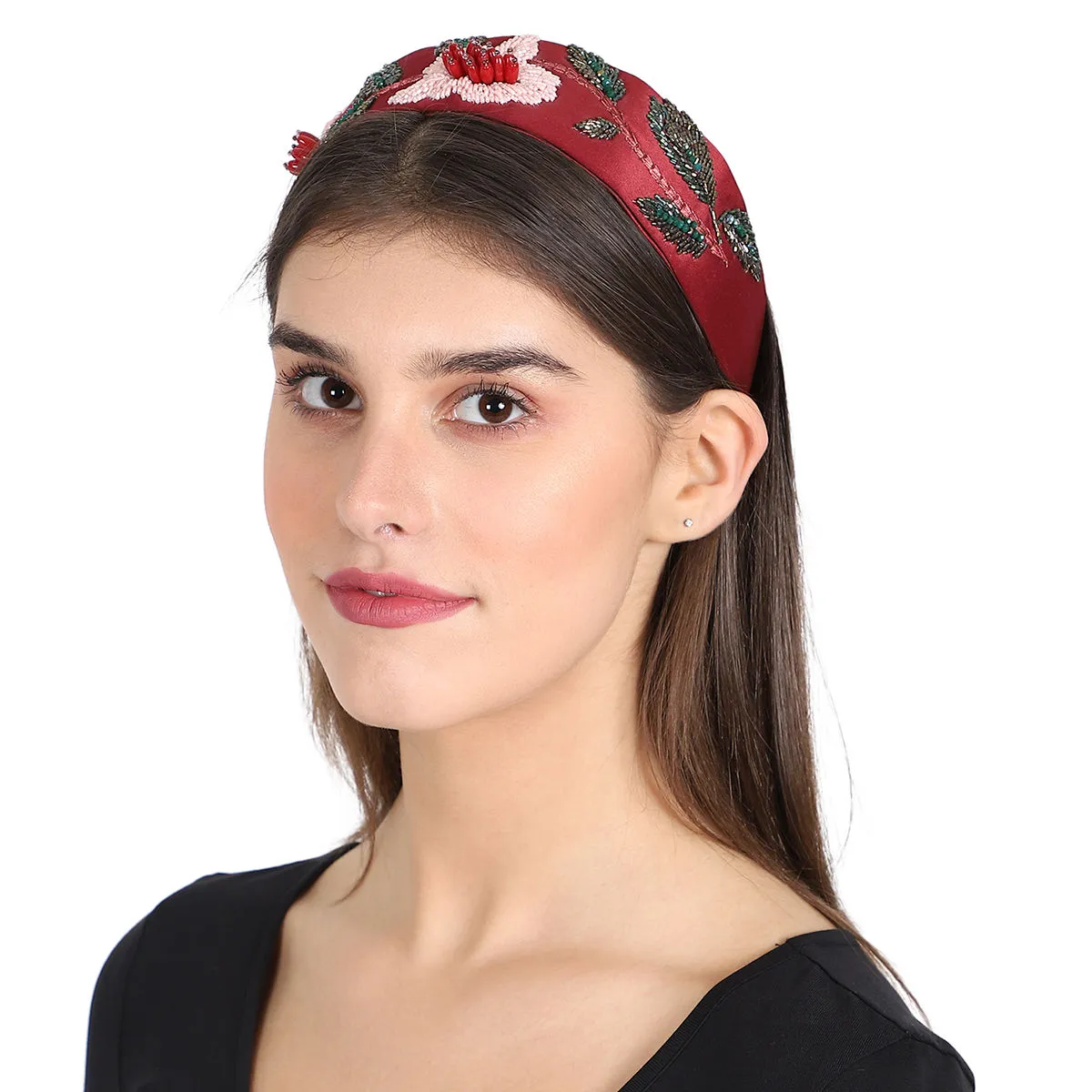 Anekaant Wine/multi Faux Silk Floral Embellished Hairband