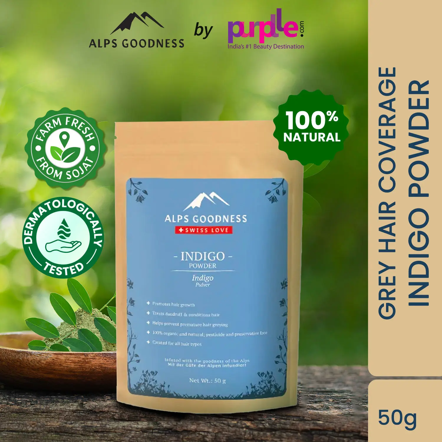 Alps Goodness Powder - Indigo (50 g) | | 100% Natural Powder | No Chemicals, No Preservatives, No Pesticides | Natural Hair Color | Promotes Hair Growth | Prevents Premature Greying