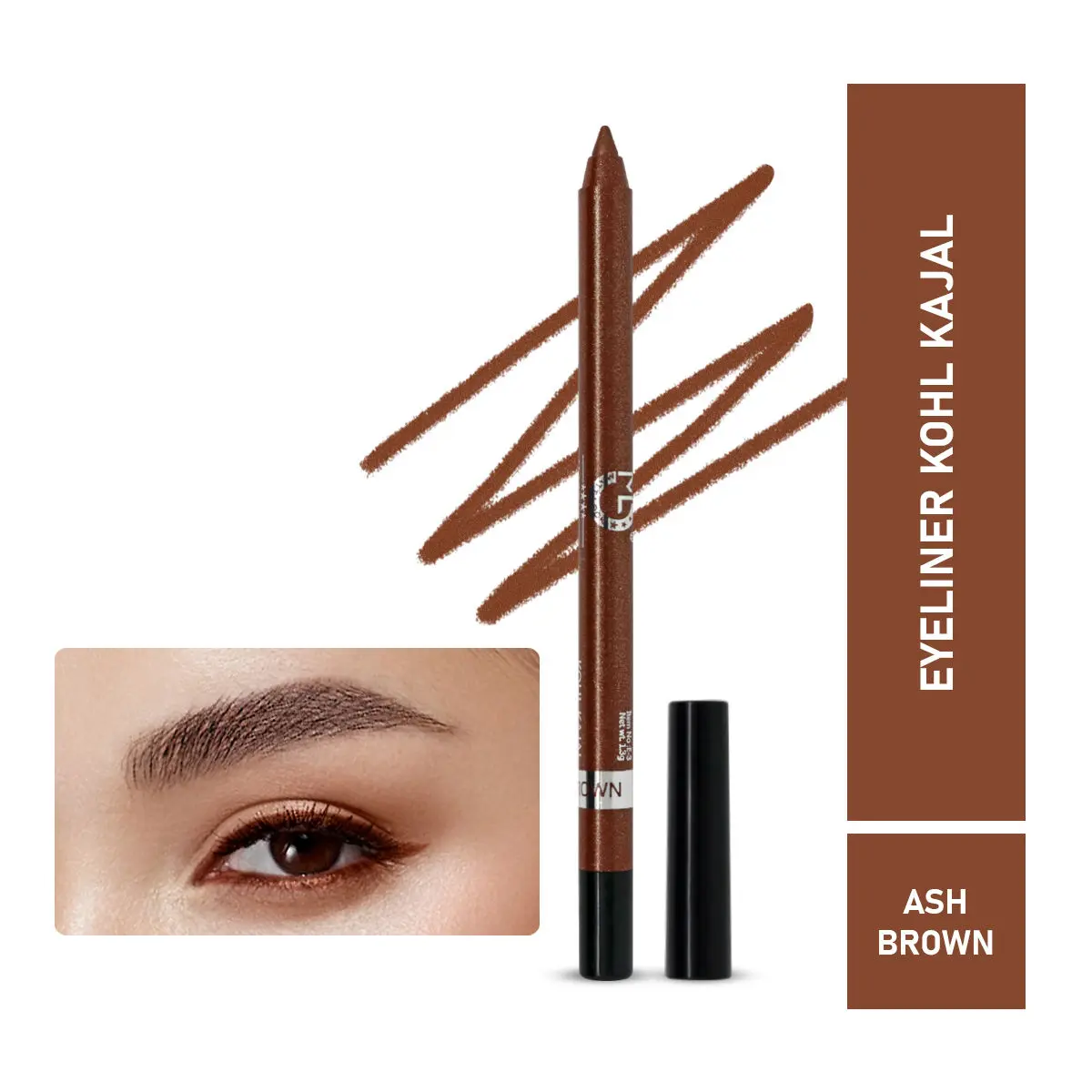 Mattlook Single Stroke Super Glide Eyeliner Kohl Kajal 24 Hours, Easy to Apply Creamy Texture, Intense, Smudgeproof and Water Resistant Colour, Ash-Brown (1.3gm)