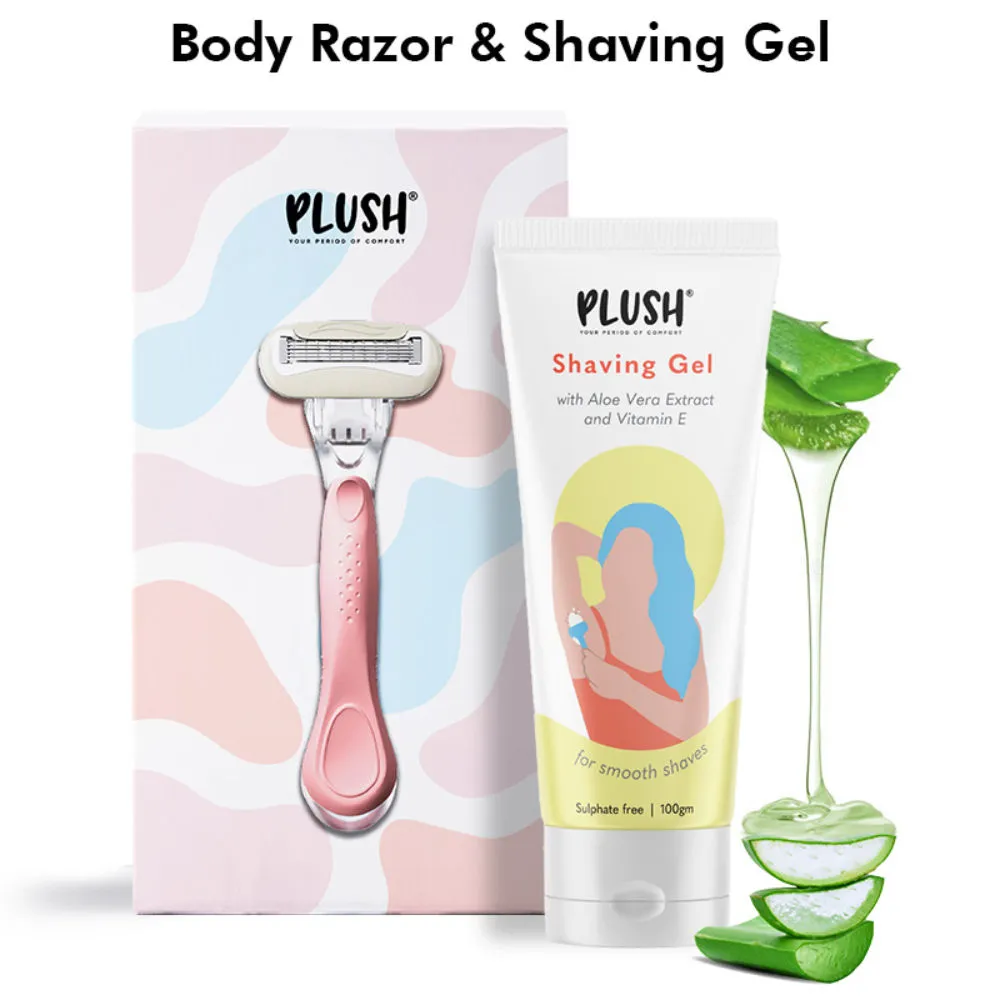 Plush 5 Blade Body Razor & All Natural Shaving Gel with Aloe Vera & Vitamin E Extracts