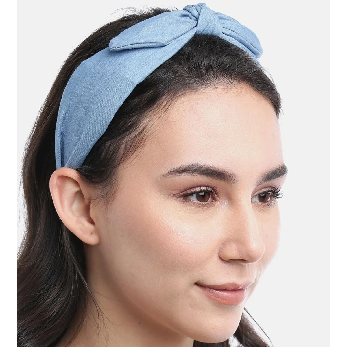 Blueberry Sky Blue Denim Bunny Knot Hair Band