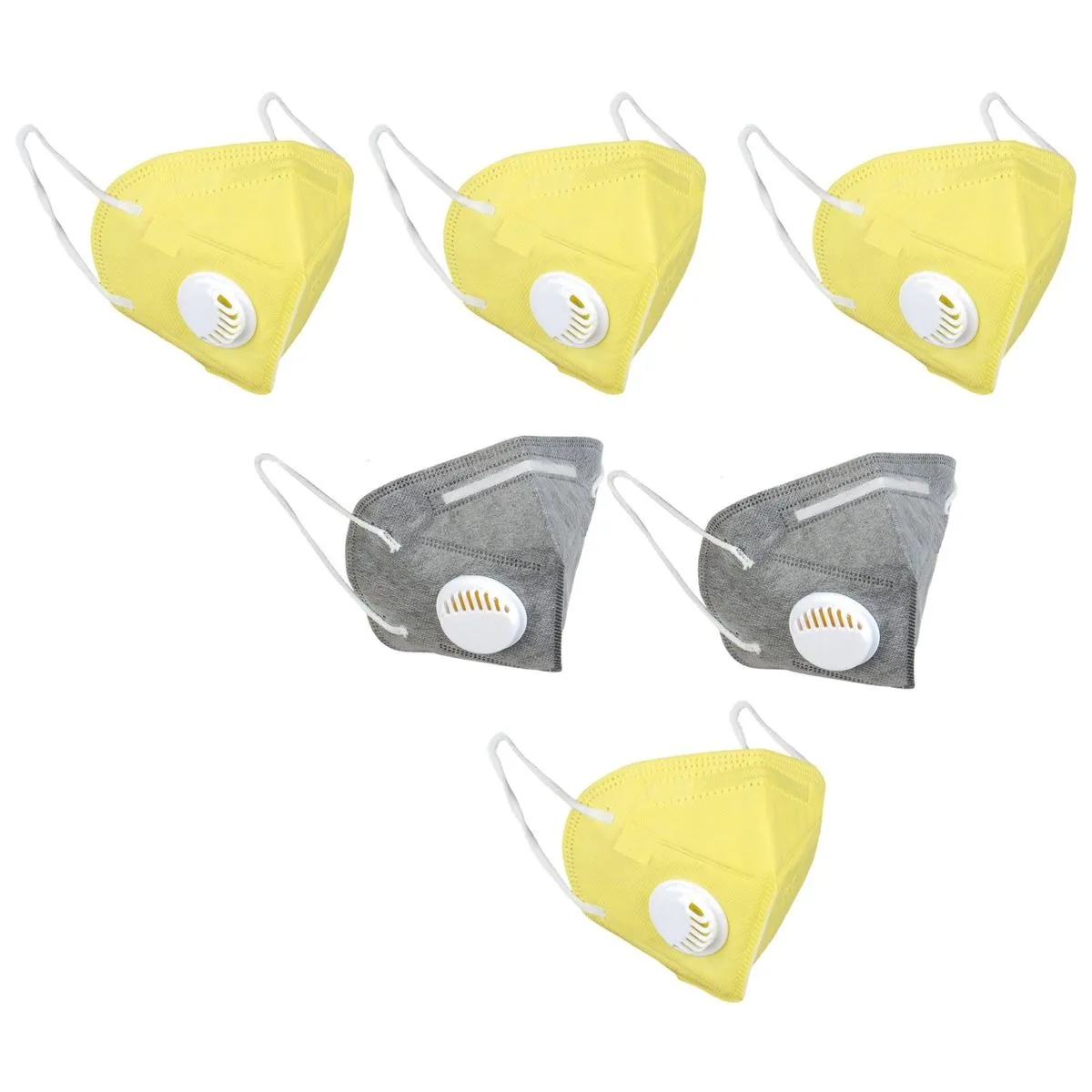 Fabula Pack of 6 KN95/N95 Anti-Pollution Reusable 5 Layer Mask (Yellow,Grey,Yellow)