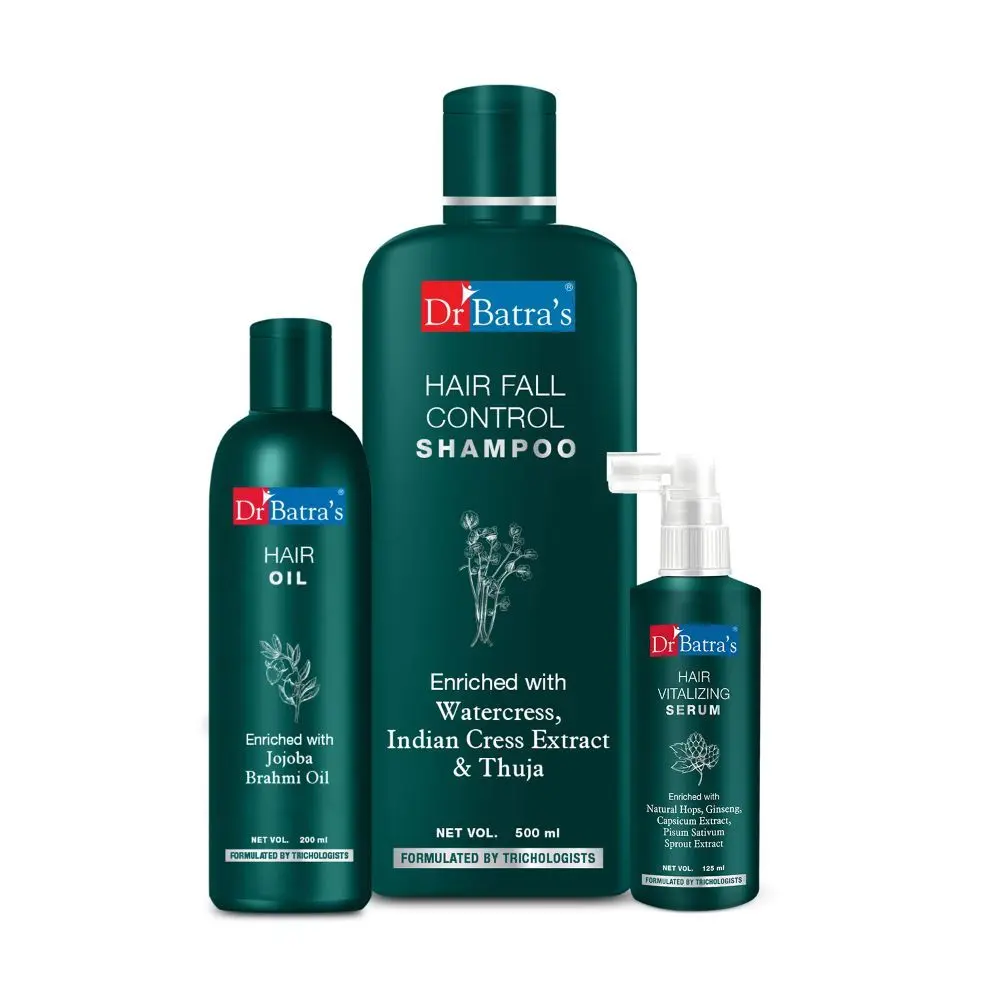 Dr Batra's Hair Vitalizing Serum 125 ml, Hair Fall Control Shampoo - 500 ml and Hair Oil - 200 ml