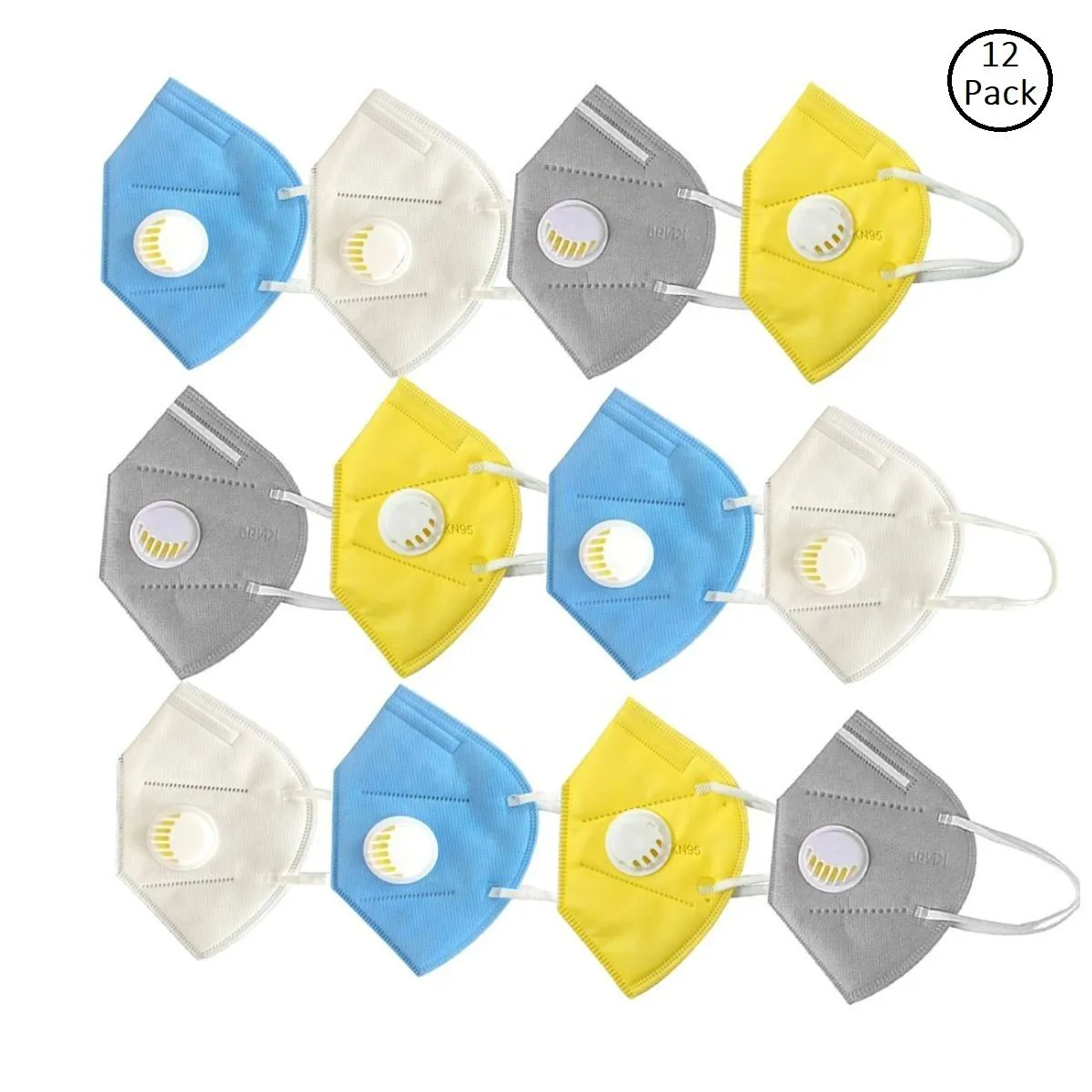 OOMPH Pack of 12 Anti-Pollution Reusable 5 Layer Mask - White Blue Yellow Grey