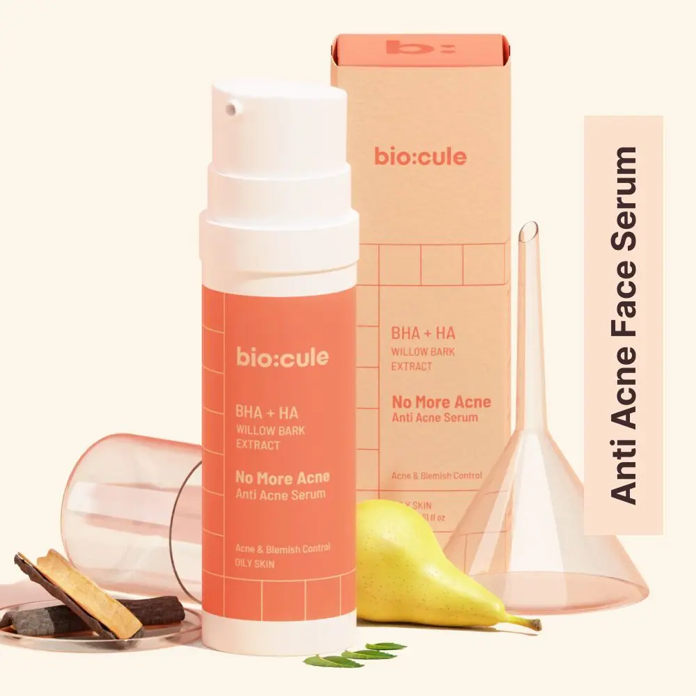 Biocule No More Acne Anti Acne Face Serum, Salicylic Acid Serum (BHA) from Willow Bark with Natural AHA, Neem & HA, for Acne, Blemish & Oil Control, Face serum for Acne Prone Skin & Oily Skin