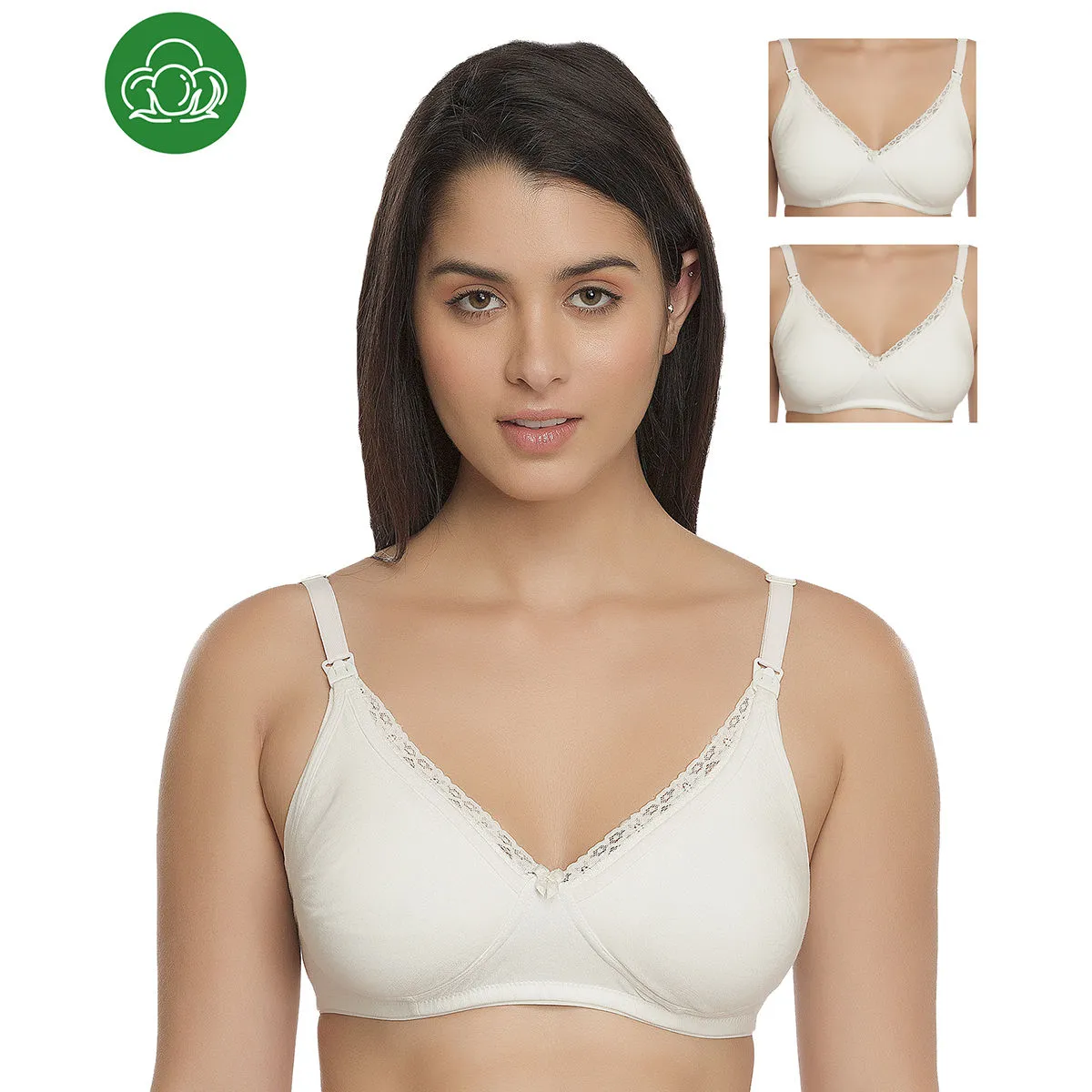 Inner Sense Organic Cotton Antimicrobial Laced Nursing Bra Pack of 3 - White