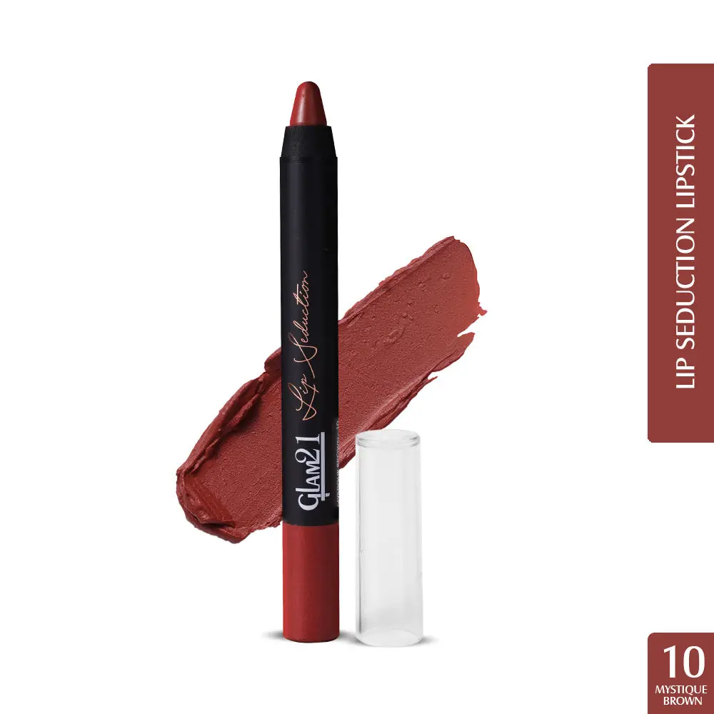 Glam21 Lip Seduction Non- Transfer Crayon Lipstick| Lightweight & Longlasting|Creamy Matte Formula - 2.8gm|Mystique Brown|10