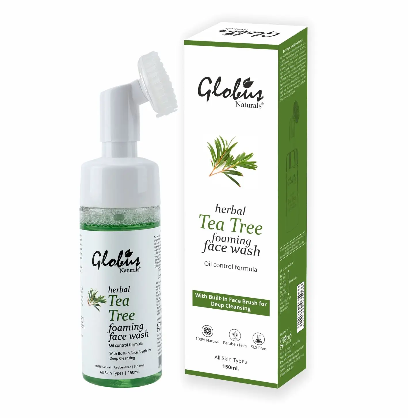 Globus Naturals Tea Tree Acne Control Foaming Face wash With Silicon Face Massage Brush (150 ml)
