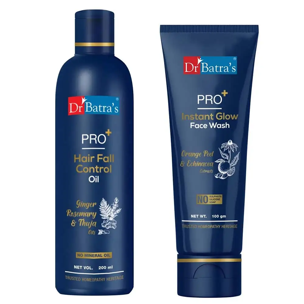 Dr Batra's Pro+ Hair Fall Control Oil & Pro+ Instant Glow Face Wash Combo,  2 Piece(s)/Pack  Hair & Skin Care