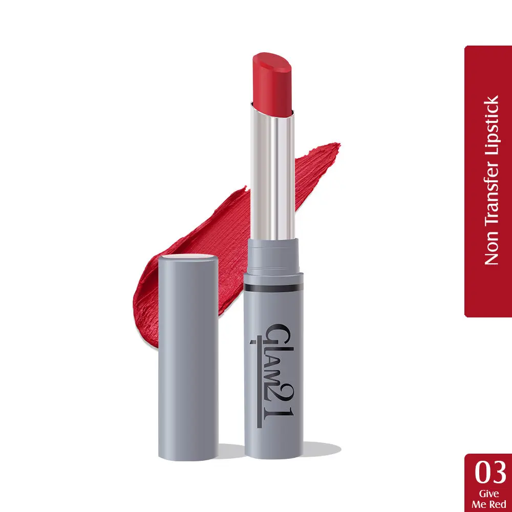 Glam21 Long Lasting Non-Transfer Lipstick|Creamy Matte Formula - 2.8gm|Give Me Red-03