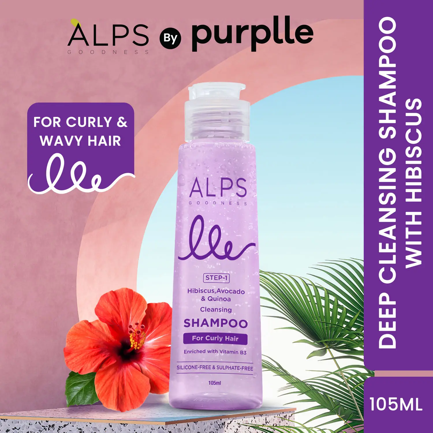 Alps Goodness Deep Cleansing Shampoo with Hibiscus, Avocado & Quinoa | Enriched with Vitamin B3 | Shampoo for Curly & Wavy Hair (105 ml) | Paraben-Free, Silicone-Free & Sulphate-Free | Curly Hair | Hibiscus shampoo