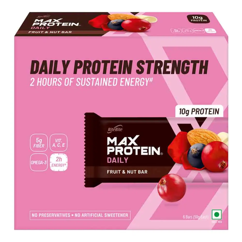 RiteBite Max Protein Daily Bar (10g Protein),  6 bar(s)  Fruit & Nut