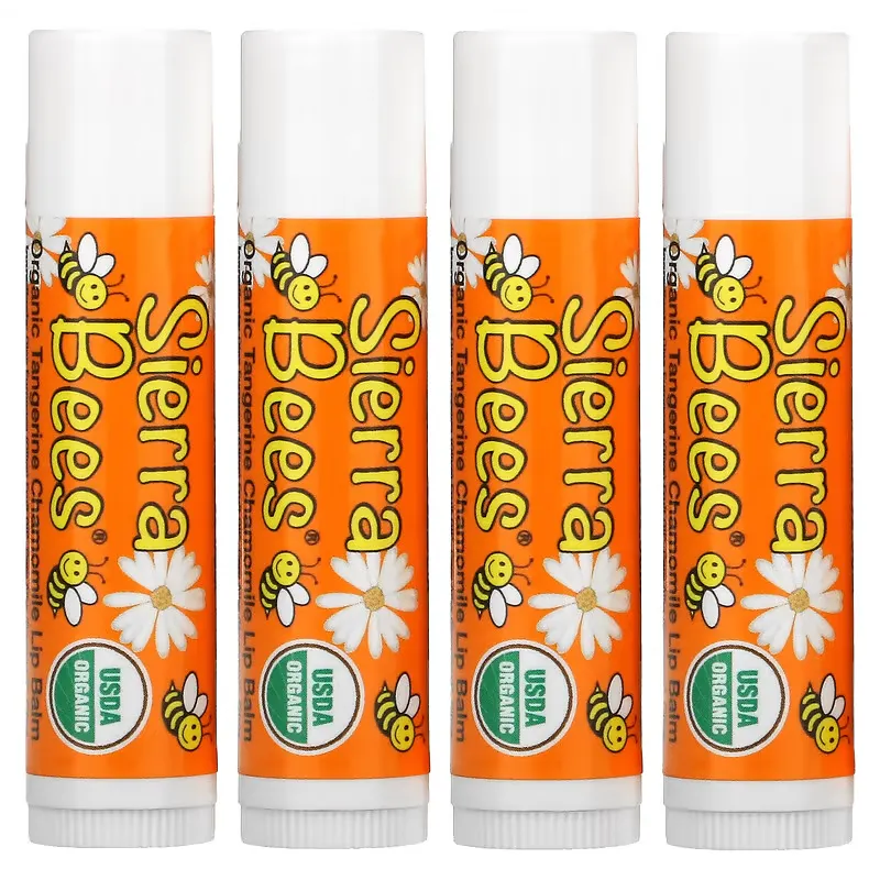 Organic Lip Balms, Tangerine Chamomile, 4 Pack, 0.15 oz (4.25 g) Each