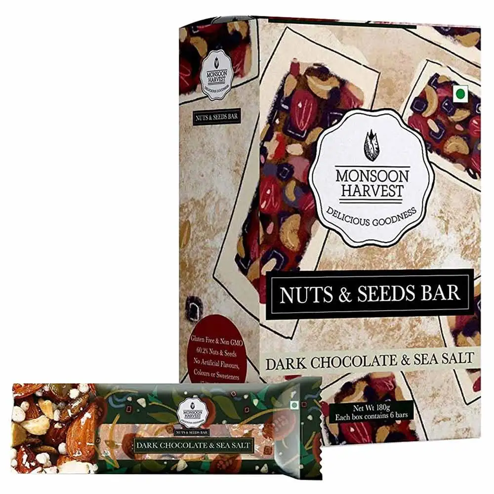 Monsoon Harvest Nuts and Seeds Bar,  6 bar(s)  Dark Chocolate & Sea Salt