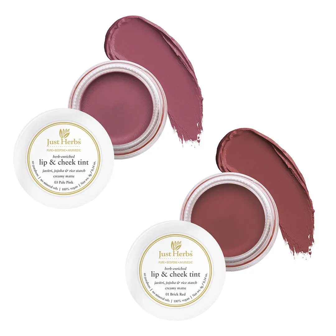 Just Herbs Lip and Cheek Tint ( Pack of 2): Rosy Lips - Pale Pink and Brick Red