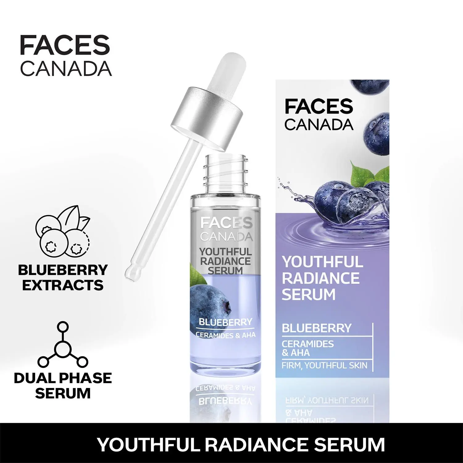 Faces Canada Youthful Radiance Serum Blueberry I Firm , Youthful Skin I AHA & Ceramides I Radiant Skin I Cruelty-free 27 ml