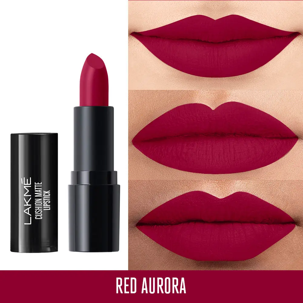 Lakme Cushion Matte Lipstick, Red Aurora, 4.5g