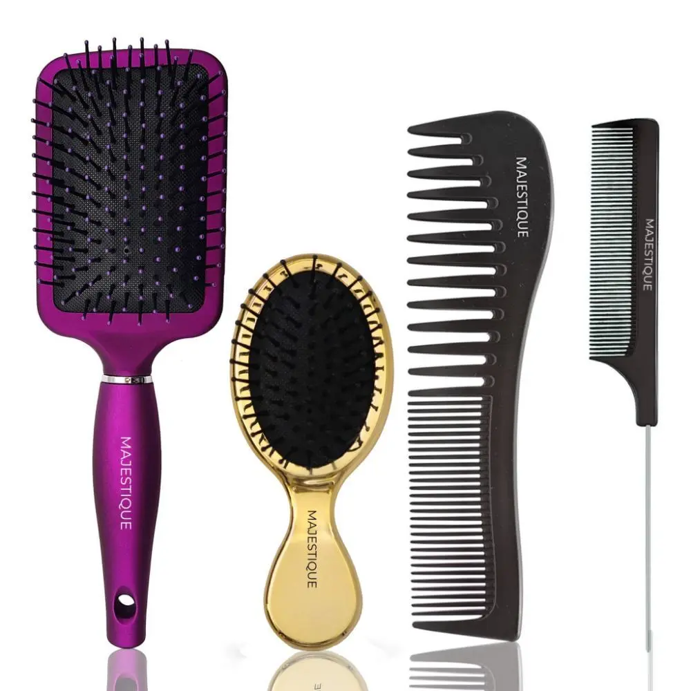 Majestique Perfect Hair Brush Set - Paddle, Wide-tooth and Tail Comb Suit for Women Men and Kids - Color May Vary