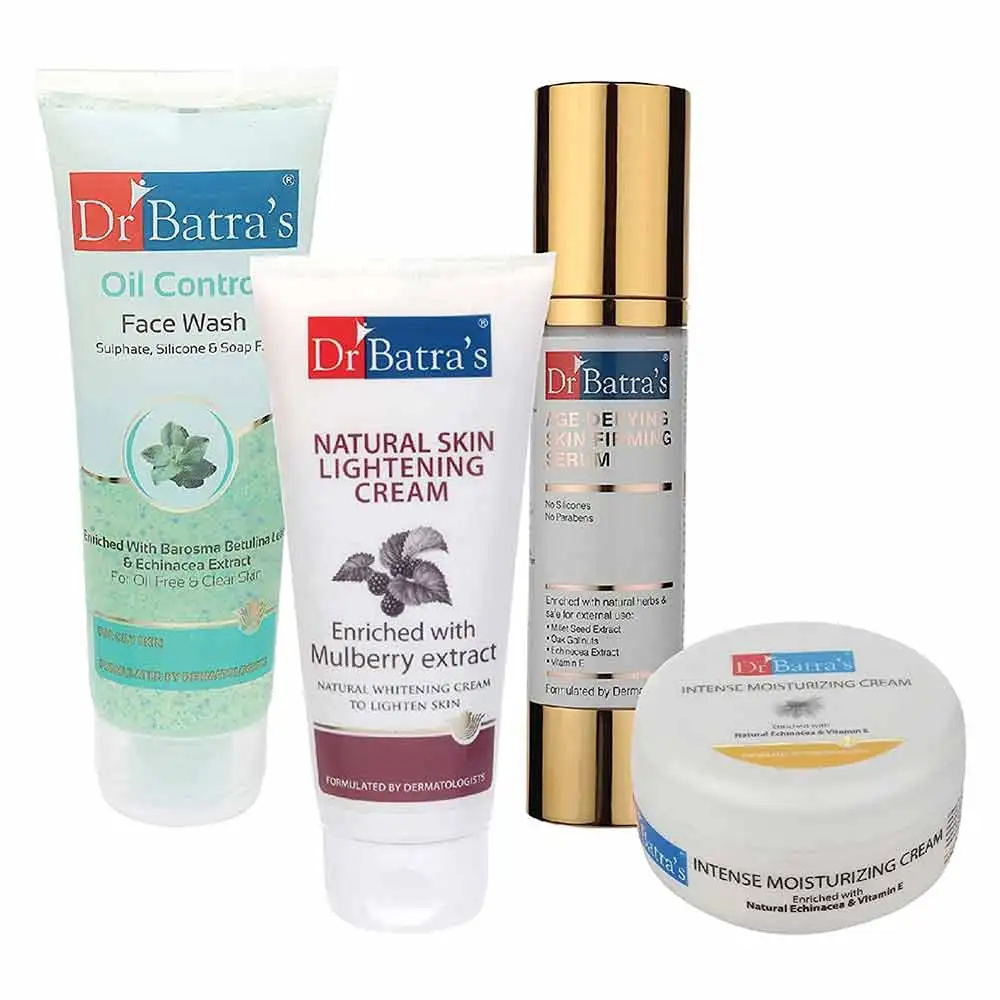 Dr Batra's Age Defying Skin Firming Serum, Oil Control Face Wash, Natural Skin Lightening Cream & Intense Moisturizing Cream Combo,  4 Piece(s)/Pack  Healthy Skin