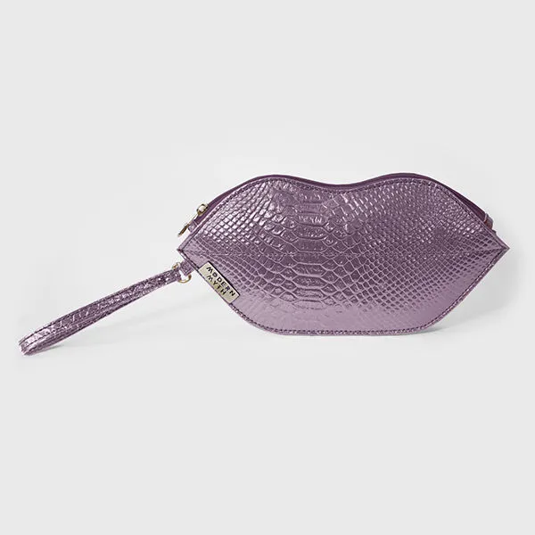 Modern Myth Textured Pink Lips Shaped Metallic Makeup Pouch