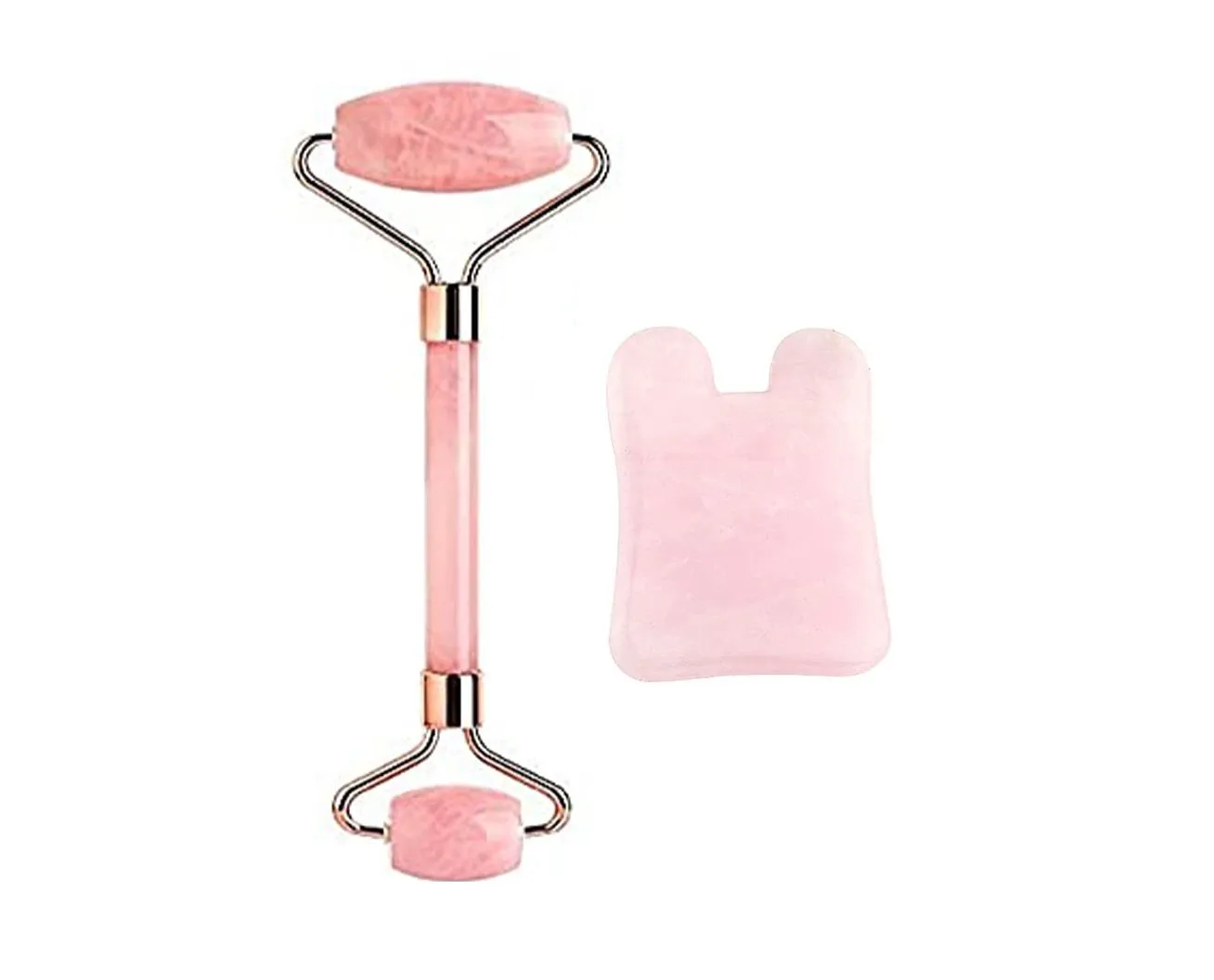 Getmecraft Rose Quartz Face Roller And Rabbit Ear Shape Gua Sha Massage Tool Set