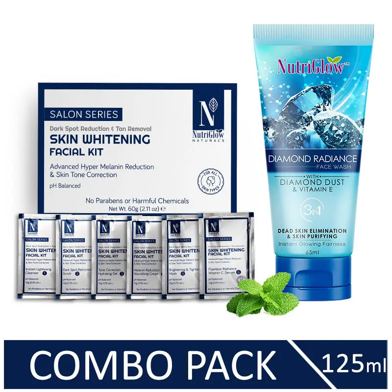 NutriGlow NATURAL'S Advanced Pro Formula Skin Whitening Facial Kit (60 gm) & Diamond Radiance Face Wash (65 ml)