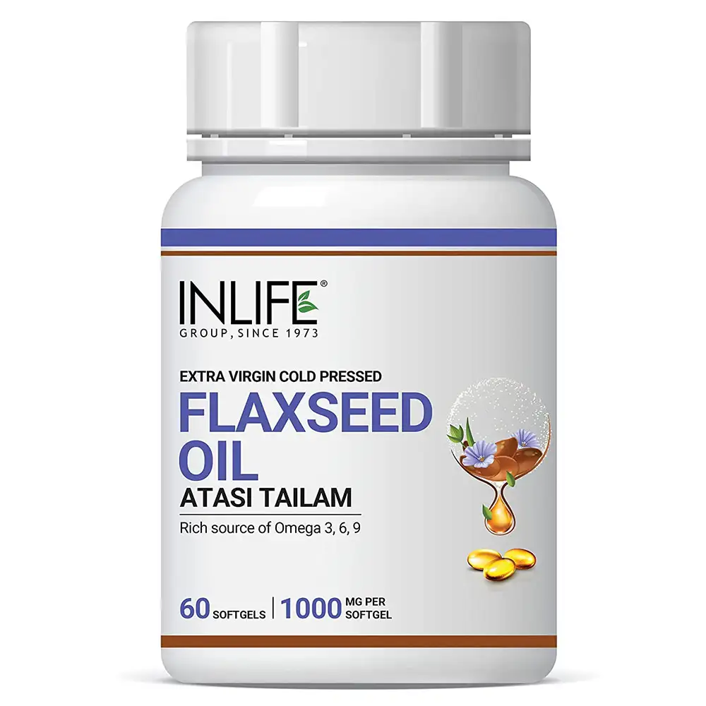 INLIFE Extra Virgin Cold Pressed Flaxseed Oil,  60 softgels