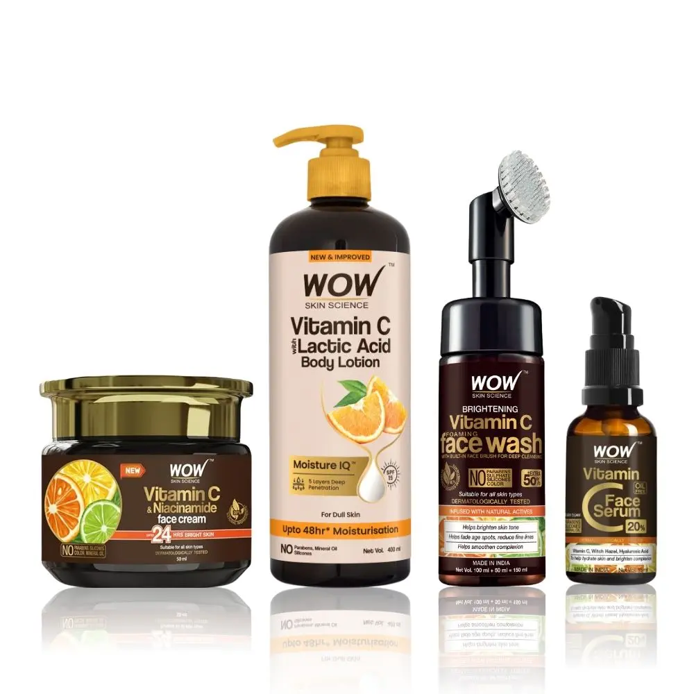 WOW Skin Science Vitamin C Beauty Boost Kit (Vitamin C Foaming Facewash (150 ml) + Vitamin C Serum (15 ml) + Vitamin C Face Cream (50 ml) + Vitamin C Body Lotion (400 ml)