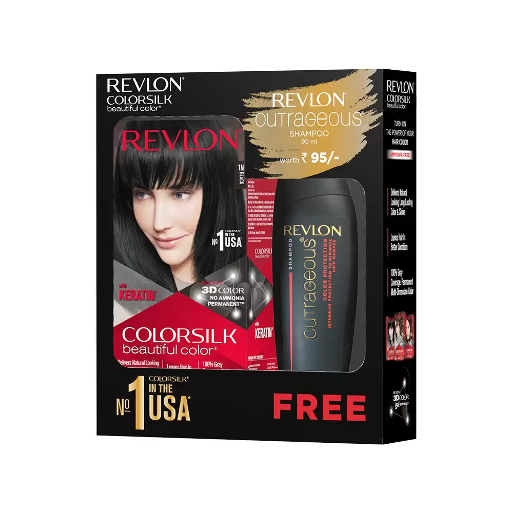 Revlon Colorsilk Hair Color With Keratin - 1n Black + Free Outrageous Shampoo Worth Rs 95/-