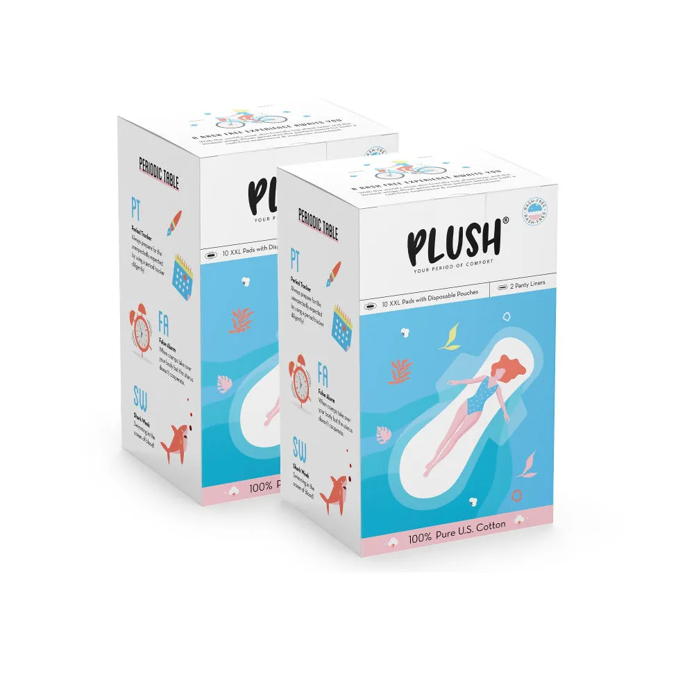 Plush Pure Us Cotton Ultra-thin Rash Free Xxl Sanitary Pads Each With Disposable Pouch - Pack Of 2