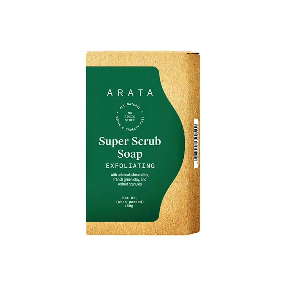 Arata Super Scrub Soap For Intense Exfoliation with Oatmeal Shea Butter & Green Clay