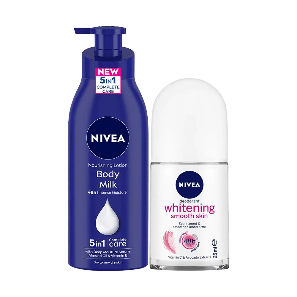 Nivea Nourishing Body Lotion And Whitening Smooth Deodorant Roll On Combo