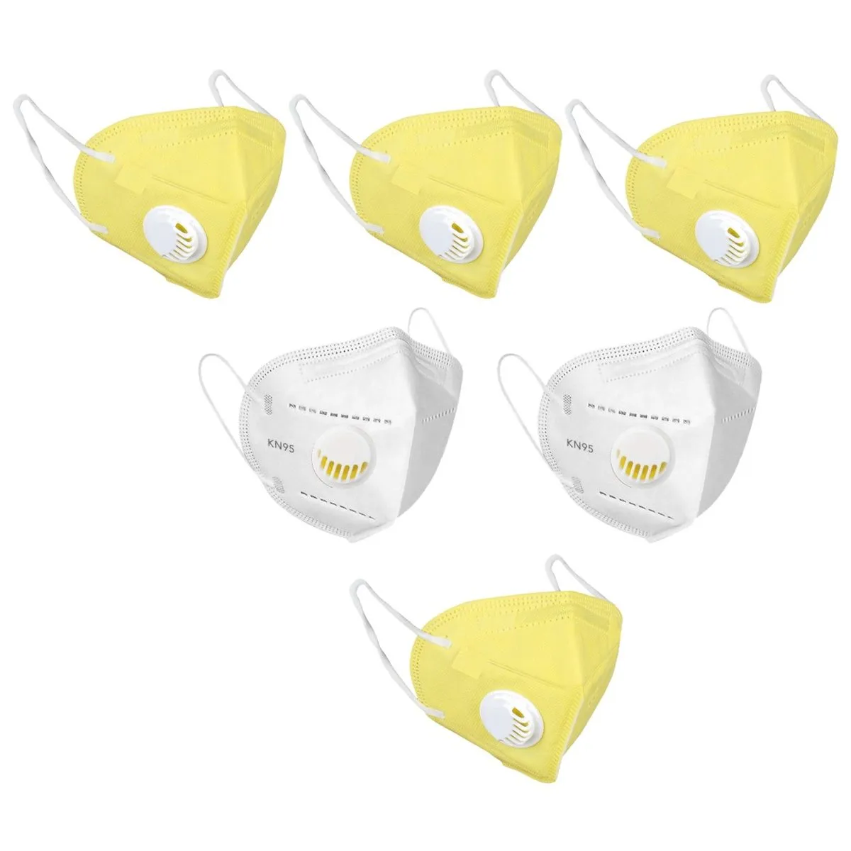 Fabula Pack of 6 KN95/N95 Anti-Pollution Reusable 5 Layer Mask (Yellow,White,Yellow)