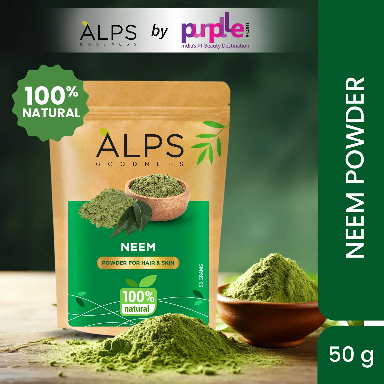 Alps Goodness Powder - Neem (50 g) | 100% Natural Powder | No Chemicals, No Preservatives, No Pesticides | Face Mask for Acne | Acne Treatment | Dandruff Treatment