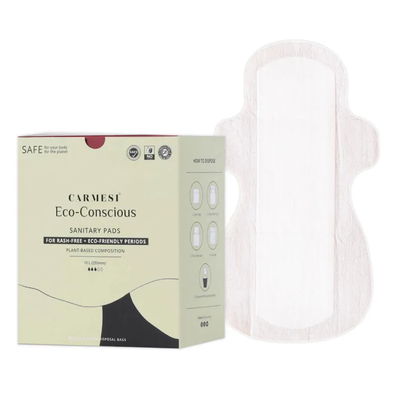 Carmesi Eco-Conscious - Sanitary Pads for Rash-Free + Eco-Friendly Periods Large - 10 Pcs