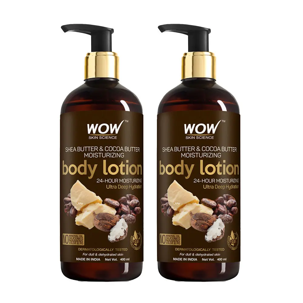 WOW Skin Science Shea Butter & Cocoa Butter Body Lotion For Ultra Deep Hydration - Dull & Dehydrated Skin - 400 ml (Pack of 2)