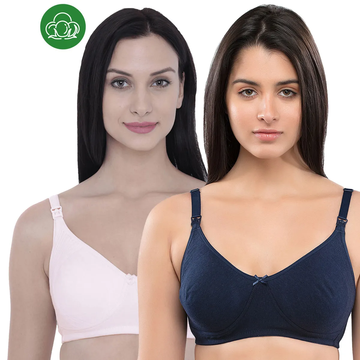 Inner Sense Organic Cotton Antimicrobial Nursing Bra Pack of 2 - Multi-Color