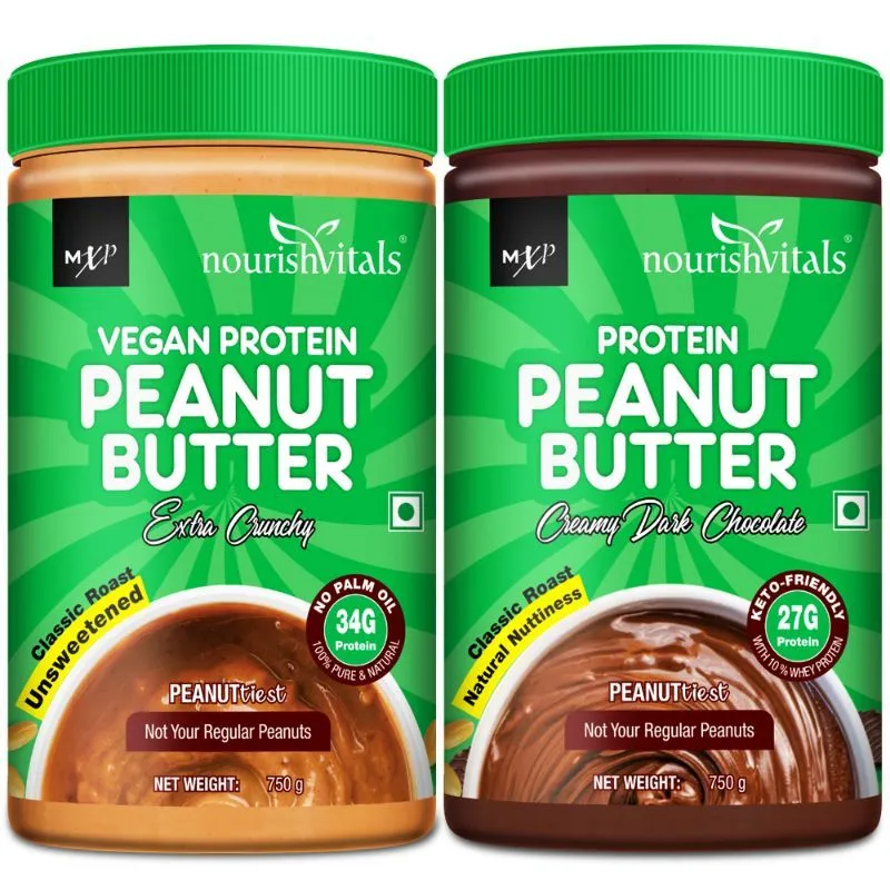 NourishVitals Peanut Butter Extra Crunchy + Creamy Dark Chocolate Combo