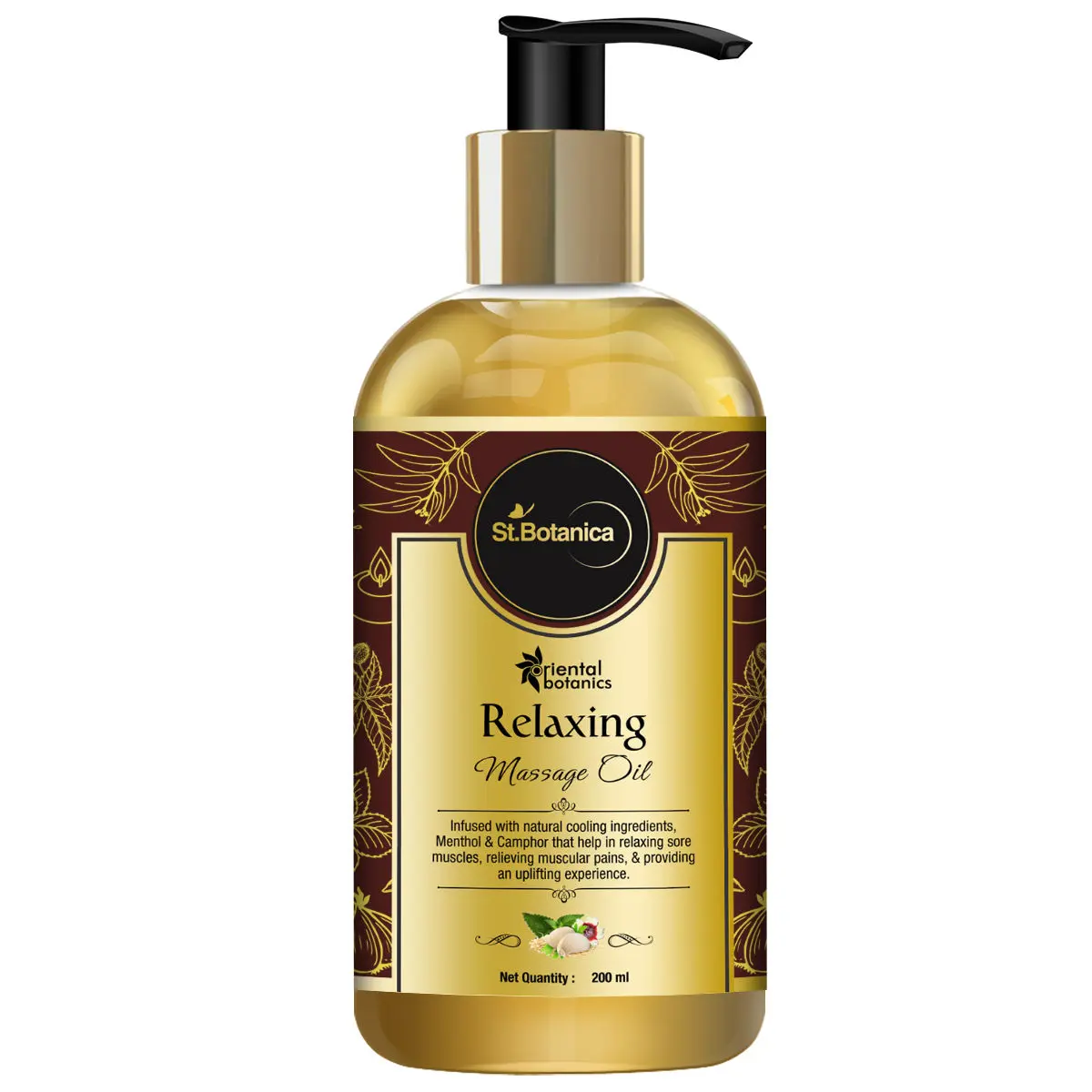 Oriental Botanics Relaxing Body Massage Oil For Pain Relief in Back, Legs, Arms, Knee, Body - 200ml