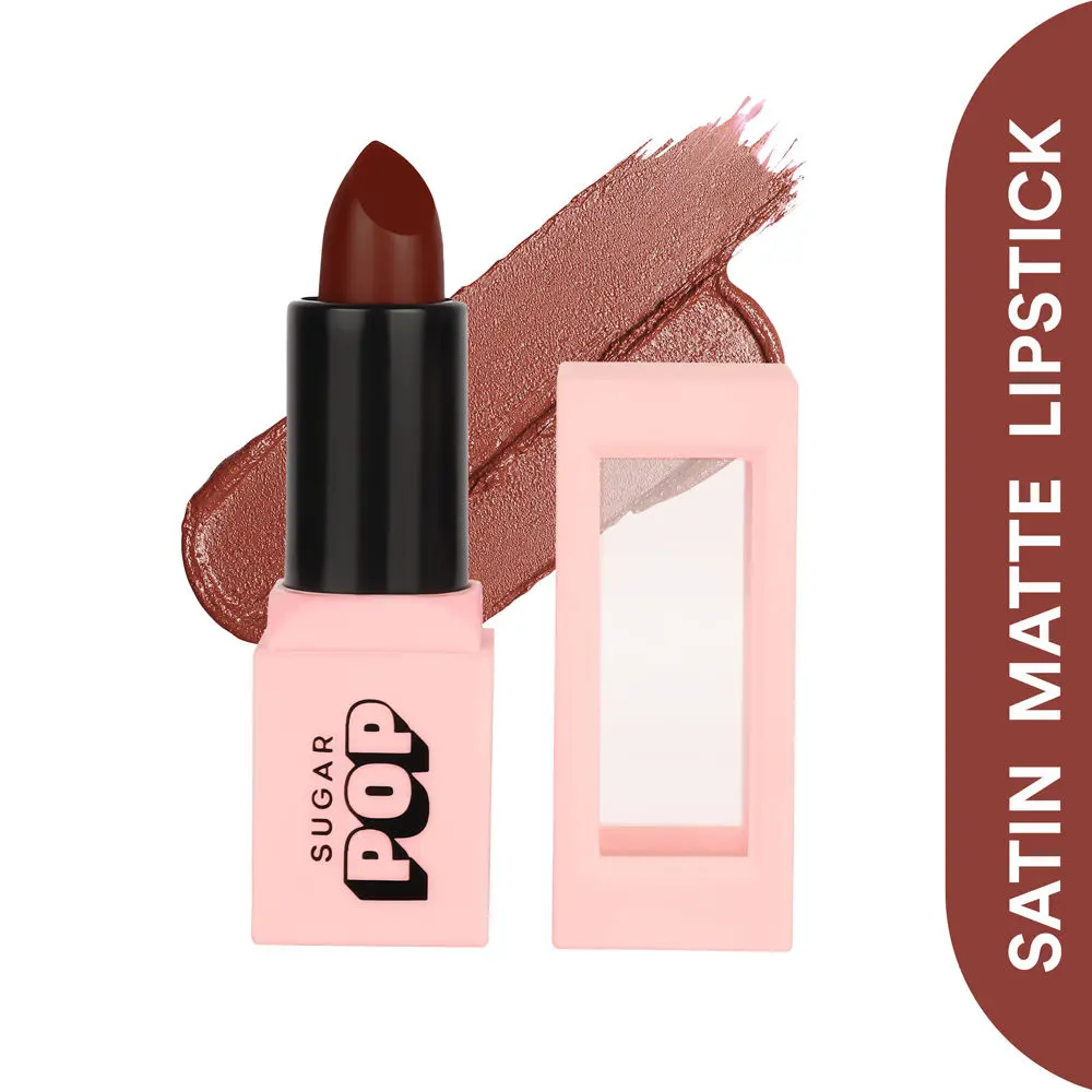 SUGAR POP Satin Matte Lipstick - 06 Amber - 3 gm - Infused with Vitamin E, Shea Butter & Jojoba Oil l Full Coverage, Ultra Pigmented, Hydrating, Weightless Formula l Lipstick for Women