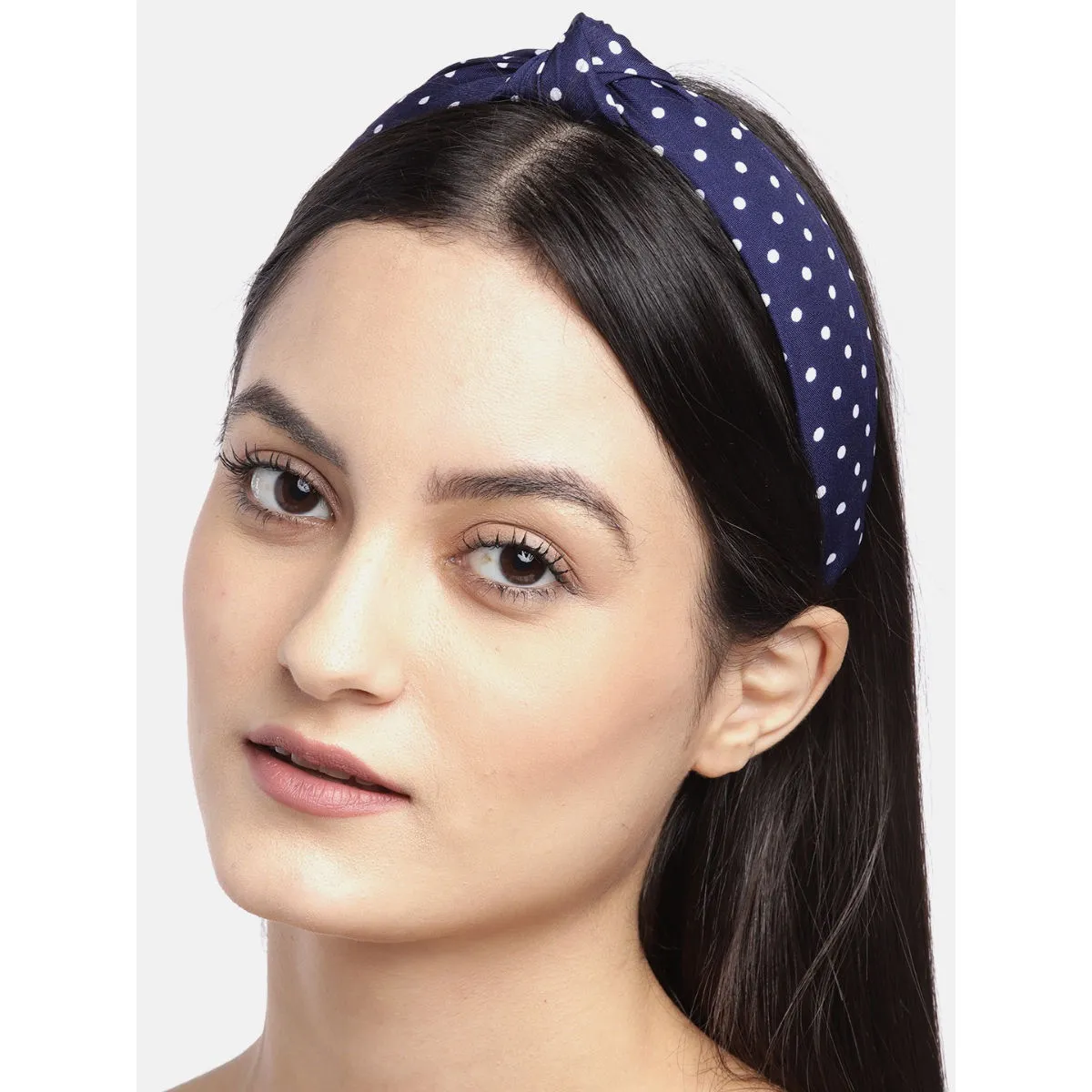 Blueberry White Polka Dot Printed Navy Blue Knot Hairband