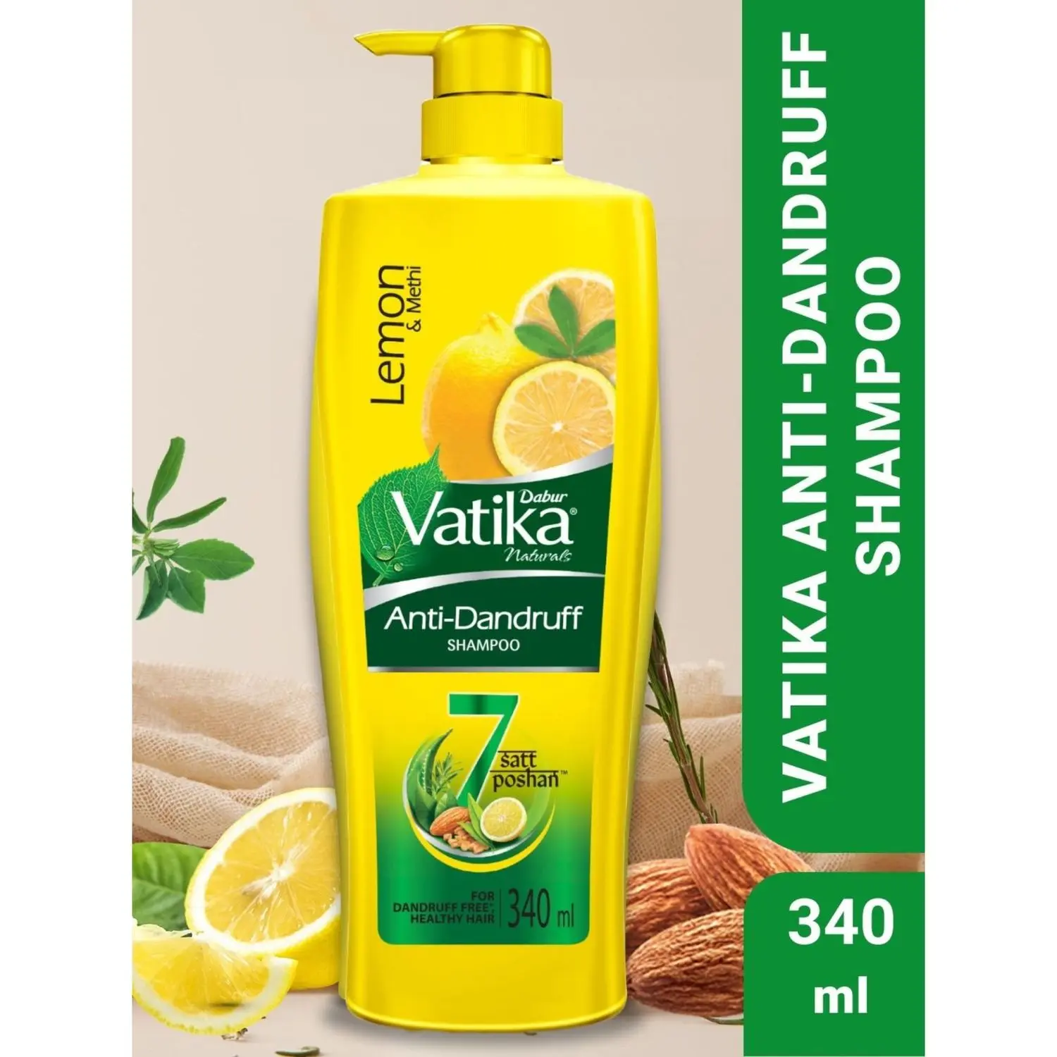 Dabur Vatika Lemon Anti-Dandruff Shampoo - 340ml | Reduces Dandruff from 1st wash | Moisturises Scalp | Provides Gentle Cleansing, Conditioning & Nourishment to Hair