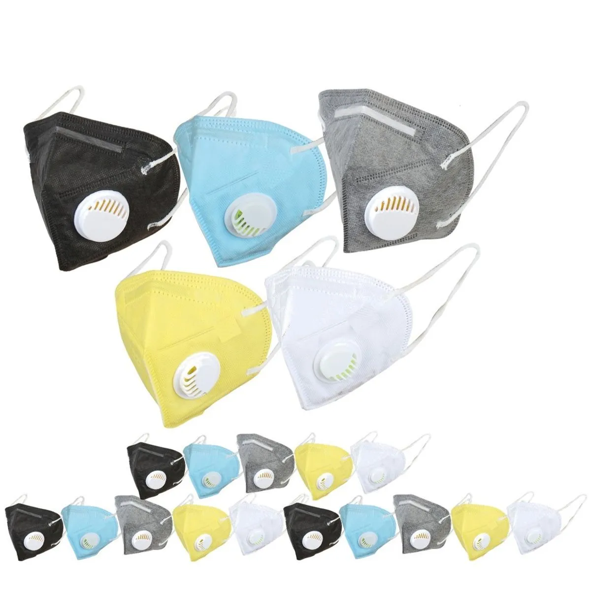 OOMPH Pack Of 20 Kn95/n95 Anti-pollution Reusable 5 Layer Mask Color: White Black Blue Grey Yellow