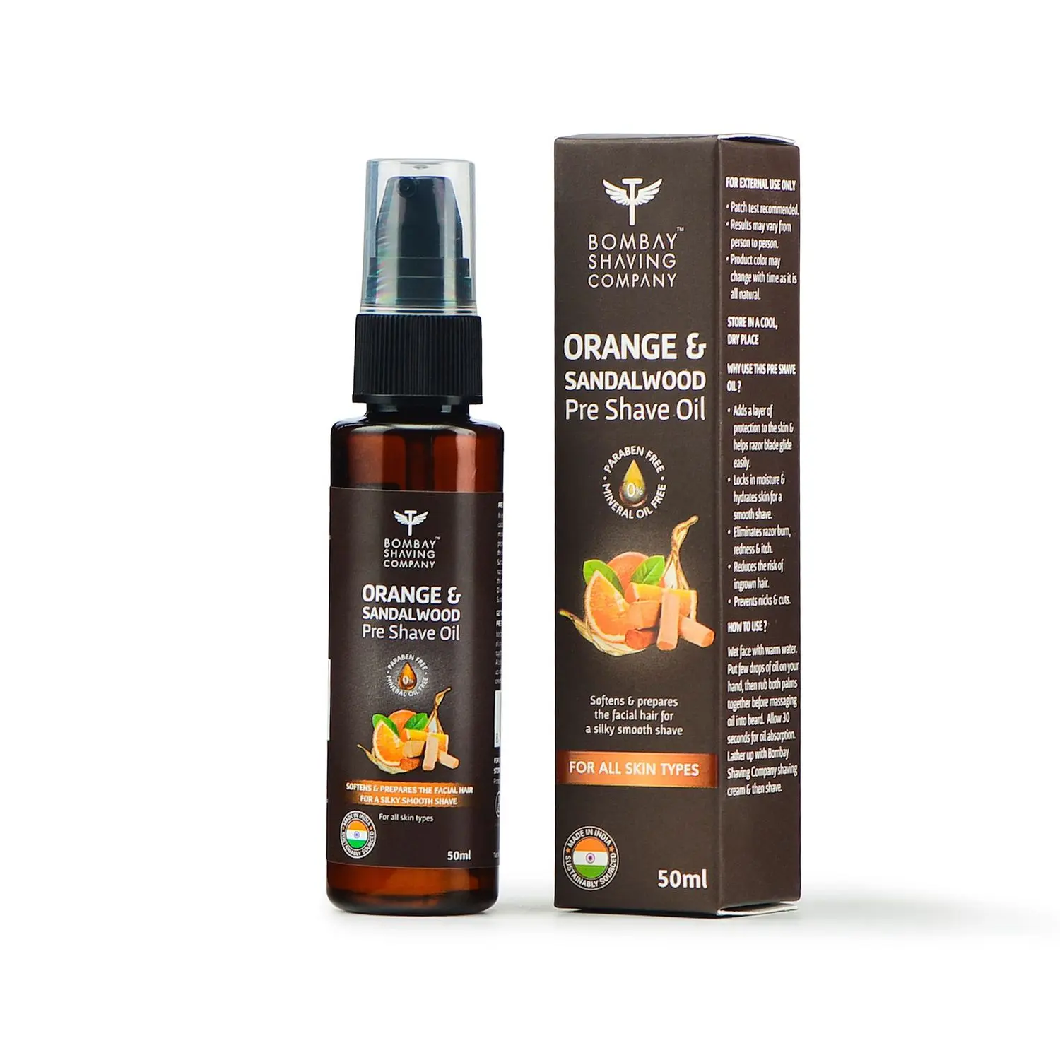 Bombay Shaving Company Orange & Sandalwood Pre-Shave Oil (50ml) | Antiseptic & Moisturising | Adds a layer of protection to the skin | Helps razor blade glide easily