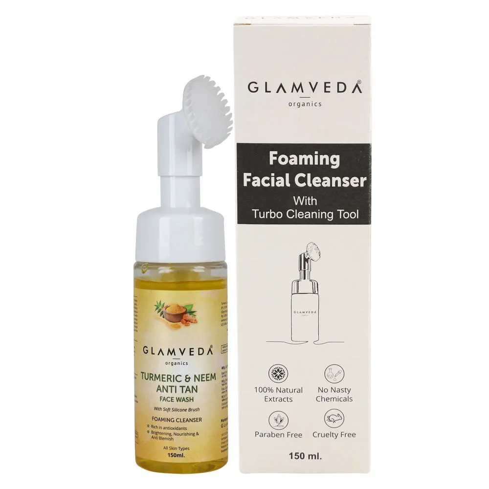 Glamveda Ayurvedic Turmeric & Neem Anti Tan Face Wash with Soft Silicone Brush