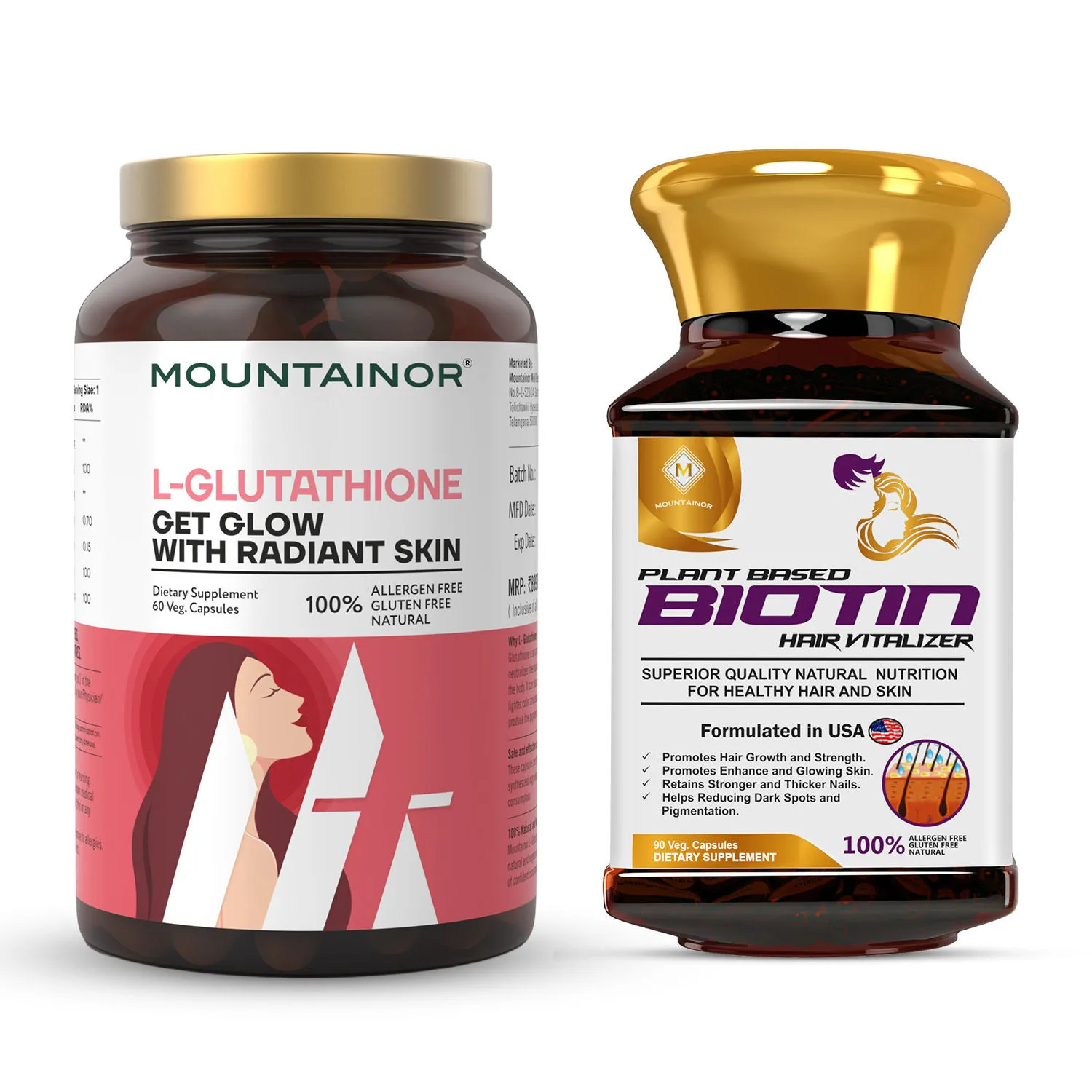 MOUNTAINOR Biotin + L-Glutathione Capsules For Skin & Hair