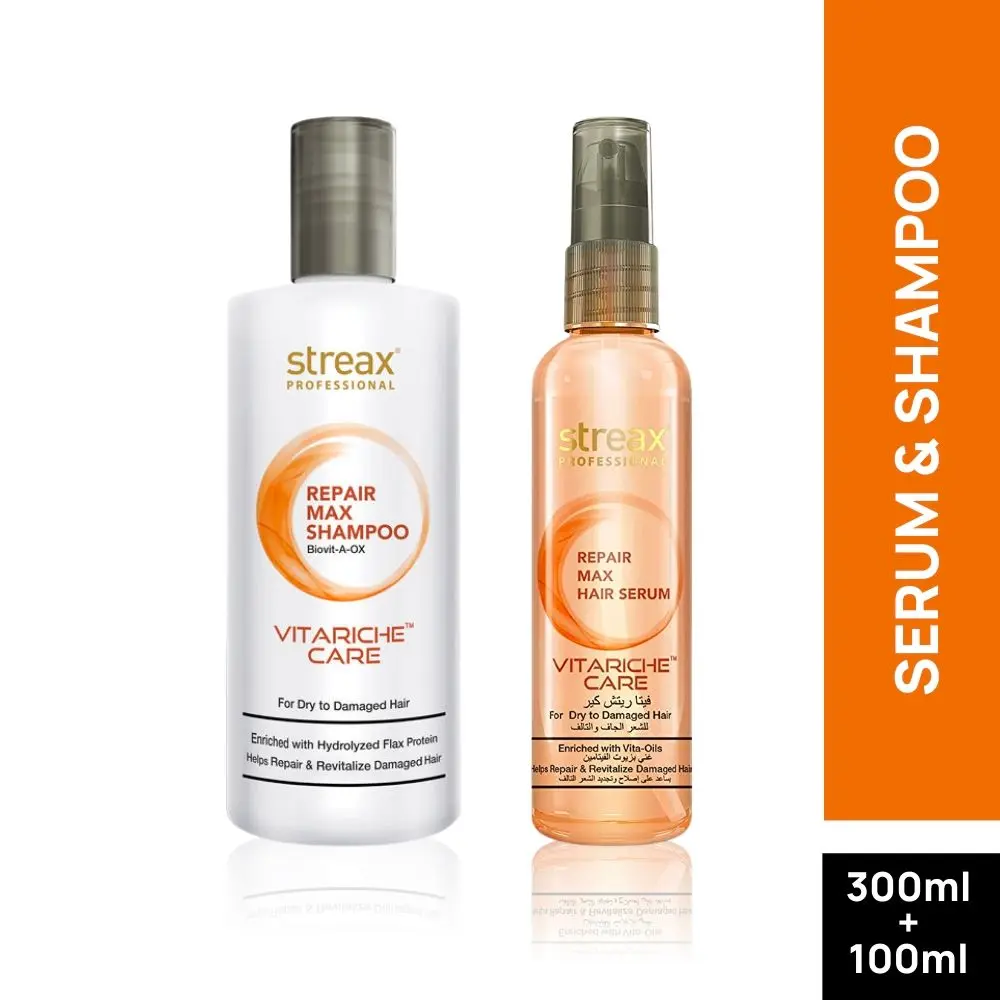 Streax Professional Vitariche Care Repair Max Shampoo + Serum Combo (300 ml + 100 ml)