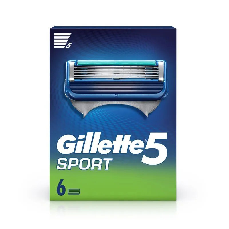 Gillette Sport 5-blade No Slip Aquagrip Mens Pack Of 6 Cartridges